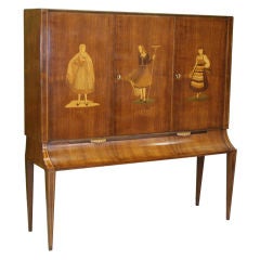 Italian 1940s Cabinet on Stand with Marquetry Doors