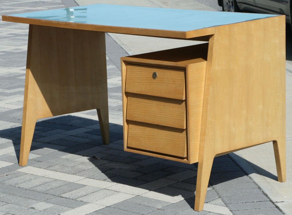 Lacquered fruitwood desk attributed to Gottardi in the school of Gio Ponti.  Great shape and form.