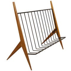 Modernist Mahogany and Iron Magazine Rack by Arthur Umanoff