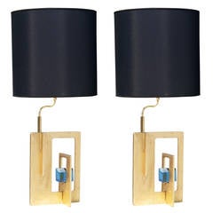 Pair of Italian Gilt Iron and Faceted Glass Lamps 10