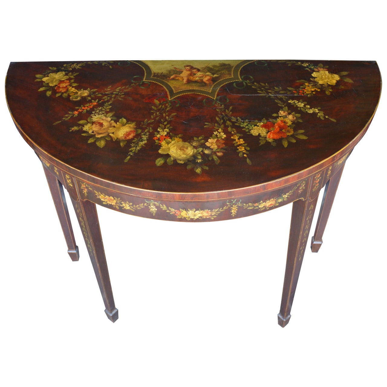 George III Paint Decorated Demilune Game Table, circa 1780 For Sale