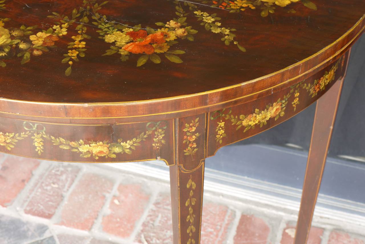 Painted George III Paint Decorated Demilune Game Table, circa 1780 For Sale