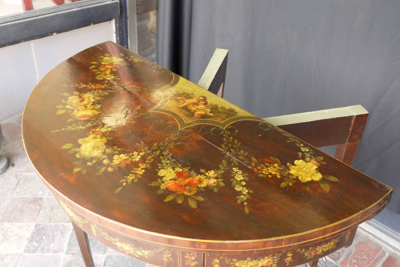 George III Paint Decorated Demilune Game Table, circa 1780 In Excellent Condition For Sale In Kilmarnock, VA