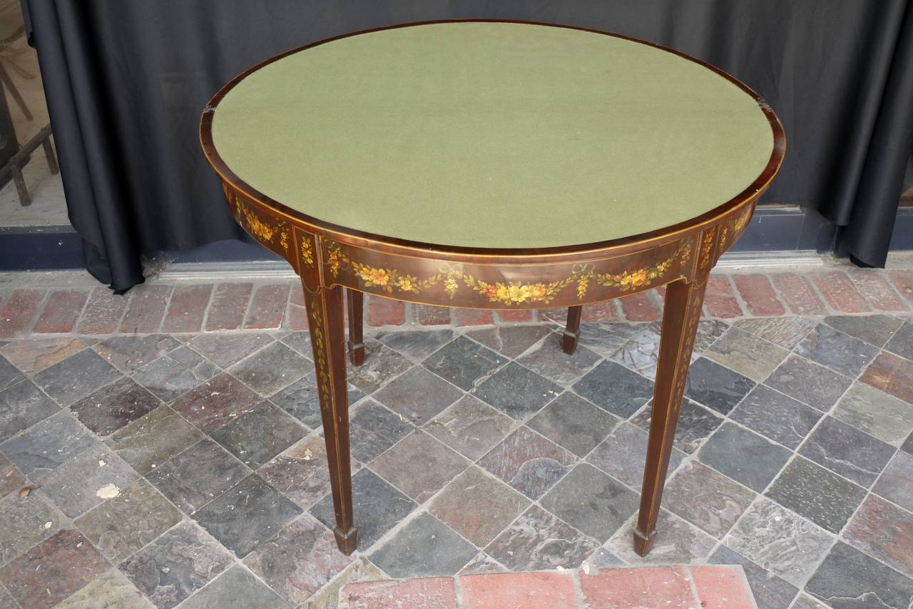 Late 18th Century George III Paint Decorated Demilune Game Table, circa 1780 For Sale