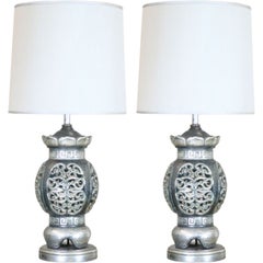 Large-Scale Pierced Ceramic Chinoiserie Lamps