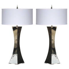 Pair of Forged Stainless Lamps by Curtis Norton 6