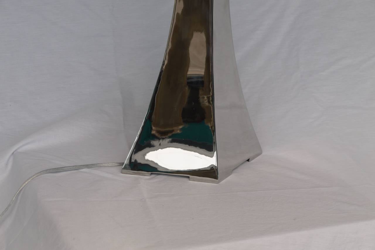 American Pair of Forged Stainless Lamps by Curtis Norton For Sale