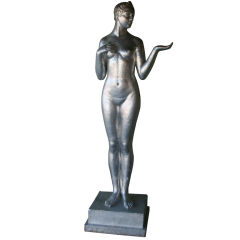 Massive French Deco Silvered Plaster Nude by Fernard Guignier