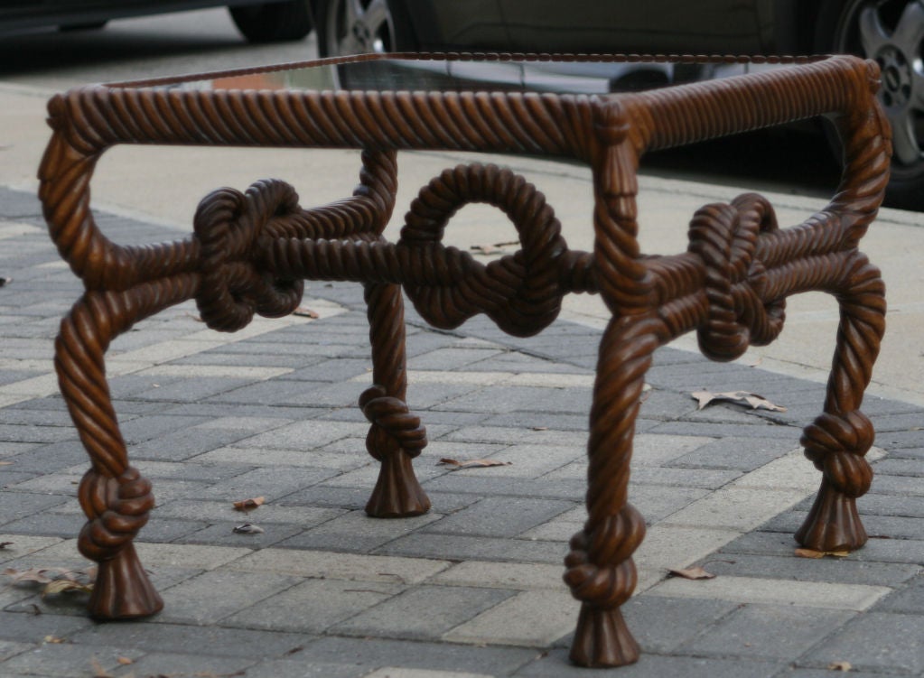 Vintage Carved Wood Rope & Tassel Side Table