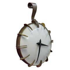 Bronze And Enamel Modernist Wall Hanging Clock