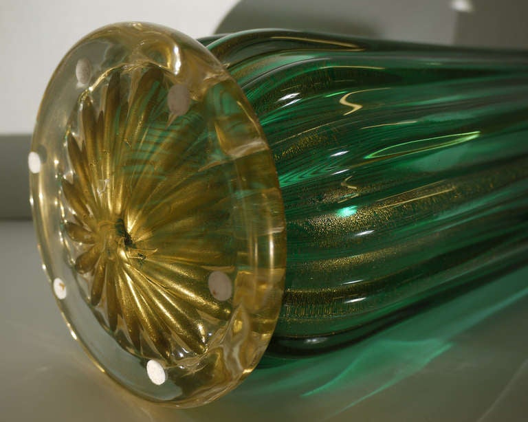 Large Pair of Green and Gold Murano Glass Vases  2