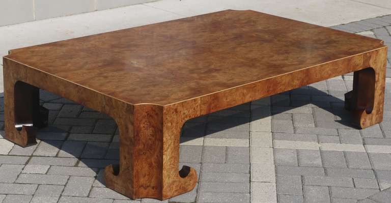 Massive maidou burl coffee table by baker which was part of their Collectors edition line which was done in the 1970s.  These were done using exotic woods and were done in limiited numbers.  Table was finished by someone who understands how to work