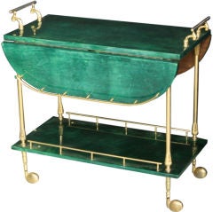 Malachite Green Parchment & Gold Plated Bar Cart by Aldo Tura
