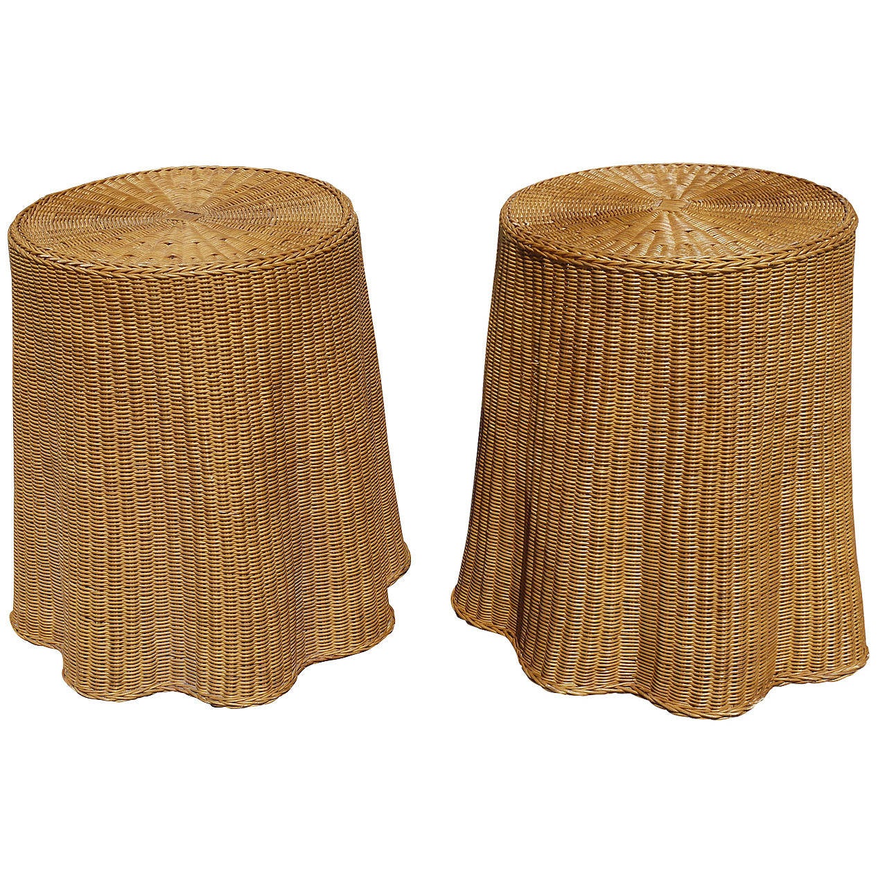 Pair of Vintage Draped Wicker End Tables at 1stDibs