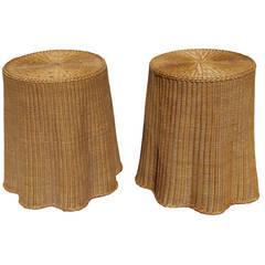 Pair of Vintage Draped Wicker End Tables
