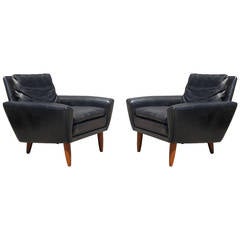Pair of Danish Leather Lounge Chairs by G. Thams