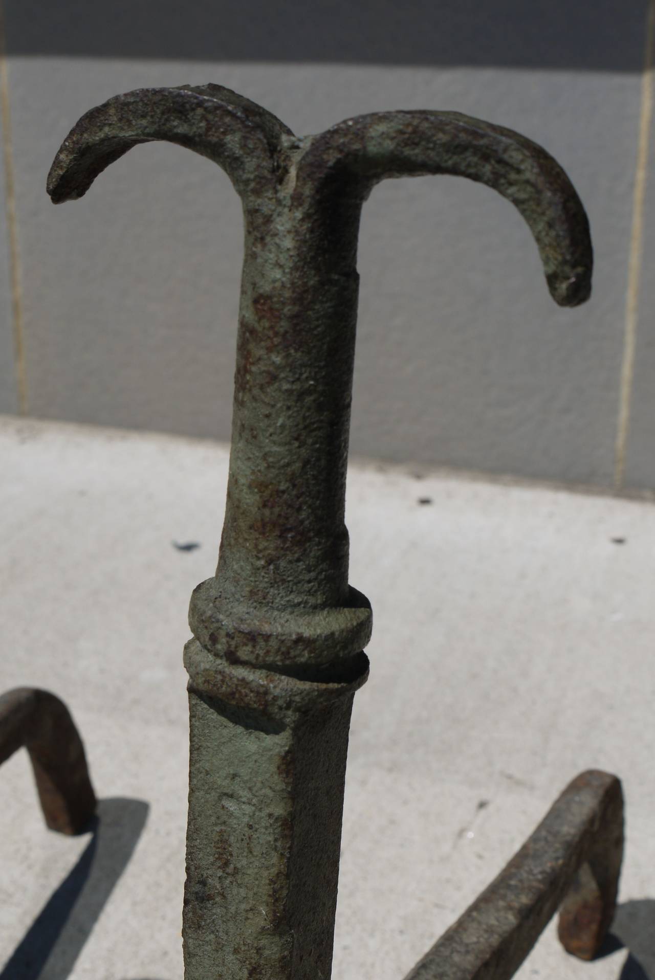 Wrought Iron Early 18th Century Forged Iron Andirons