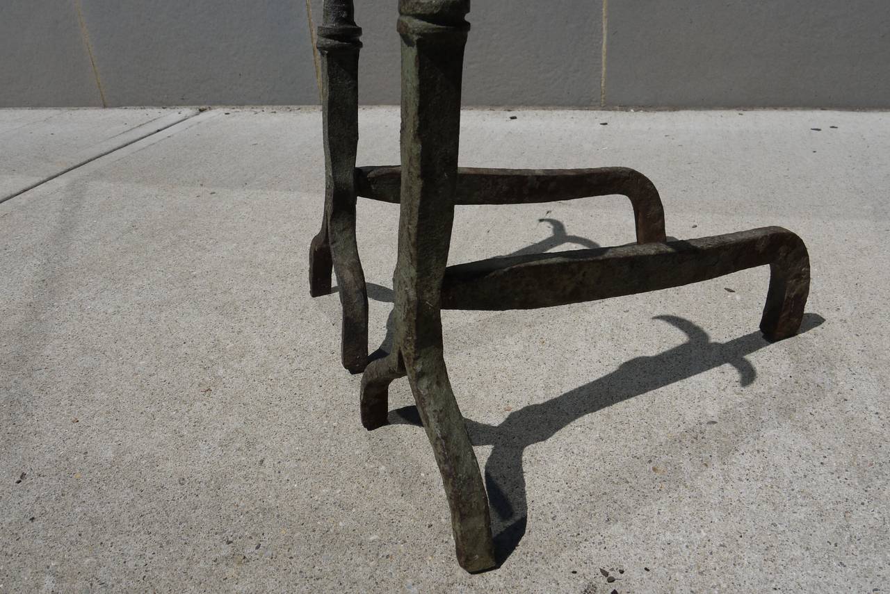 Folk Art Early 18th Century Forged Iron Andirons