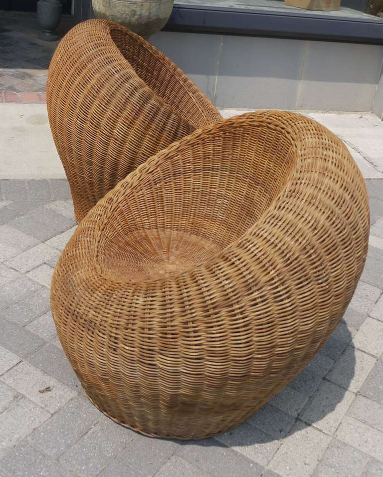 Mid-Century Modern Pair of Wicker Chairs Attributed to Isamu Kenmochi