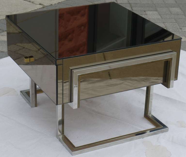 Brass Mirrored Side Tables by Michel Pigneres For Sale