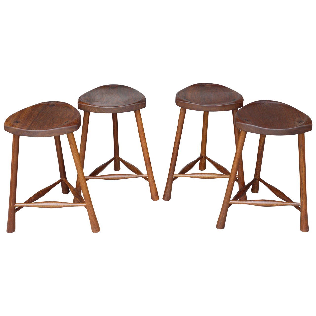 Set of Four Walnut Studio Modern CounterHeight Stools at 1stDibs