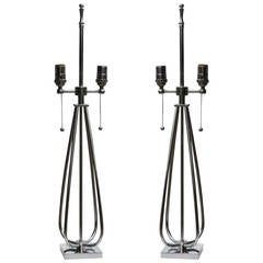 Stunning Pair of Nickel Midcentury Lamps 11