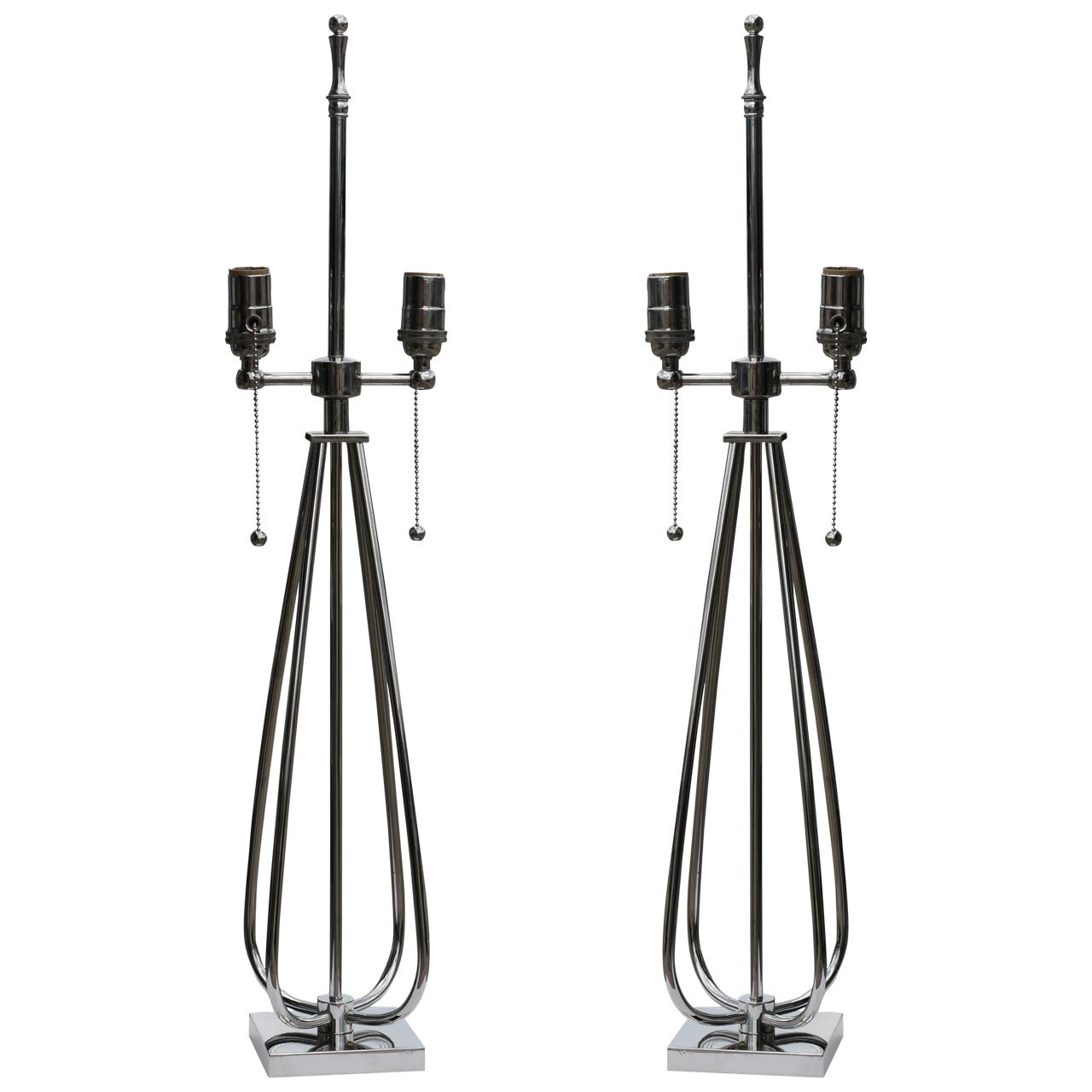 Stunning Pair of Nickel Midcentury Lamps
