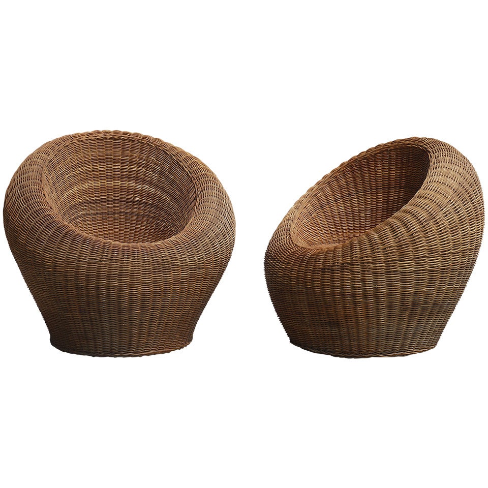 Pair of Wicker Chairs Attributed to Isamu Kenmochi