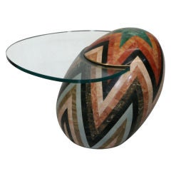 Tesselated Stone Cantilevered Egg Table by Maitland Smith
