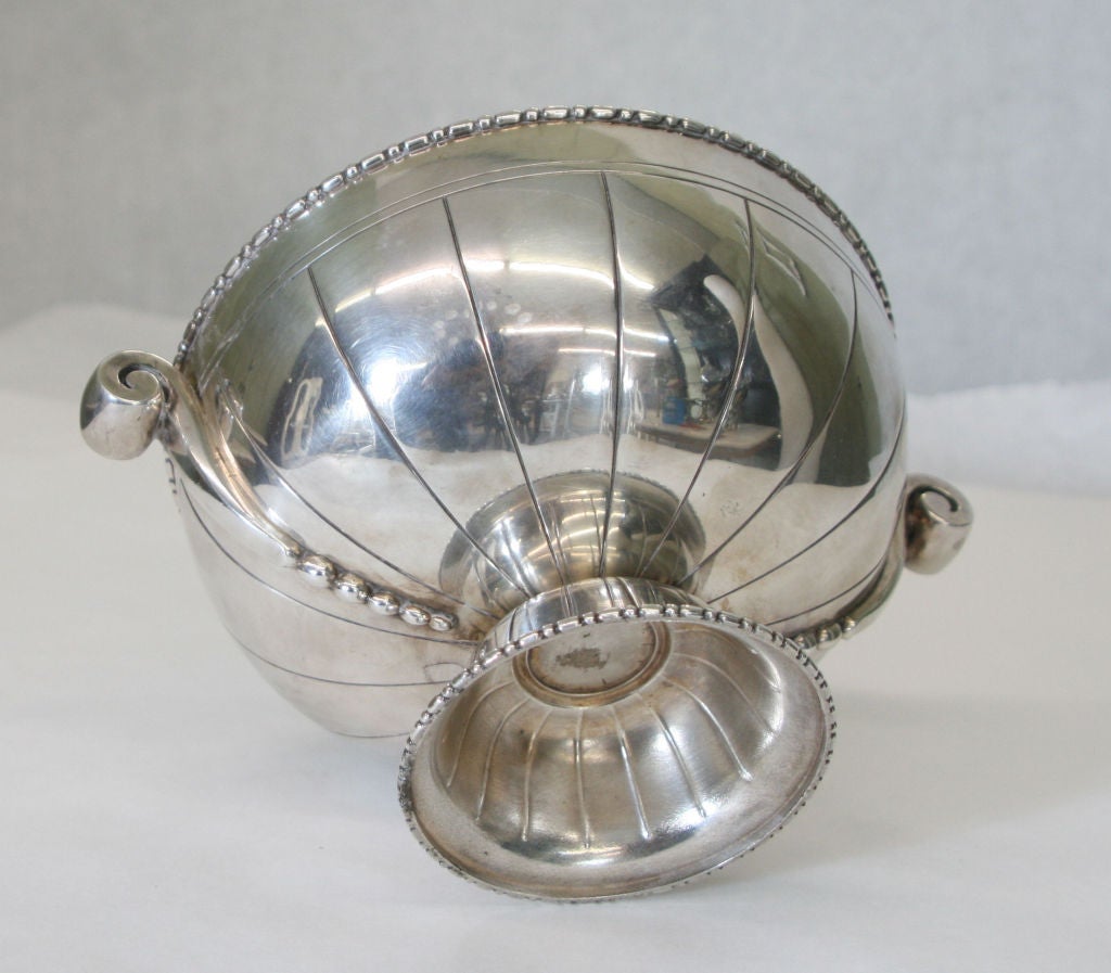 Stunning silver plate Art Deco compote with classical lines reminiscent of early ceramics by Gio Ponti for Richard Ginori.  Would make a great centerpiece.