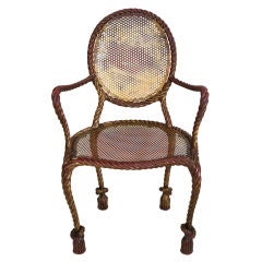 Vintage 1950's Italian Gilt Iron Faux Rope Louis XVI Chair