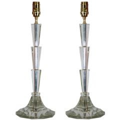 Pair of French Art Deco Cut Crystal Lamps