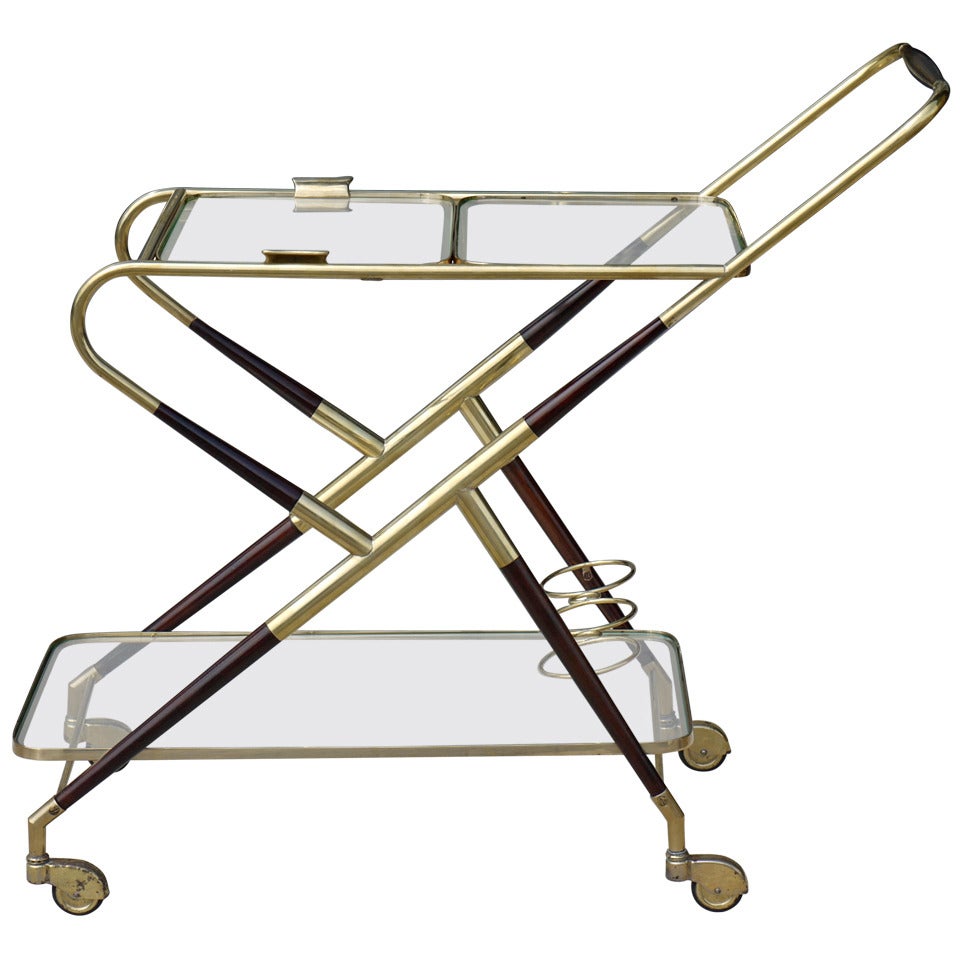 Brass and Mahogany Cart by Cesare Lacca For Sale