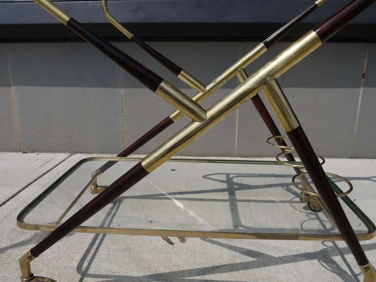 Mid-Century Modern Brass and Mahogany Cart by Cesare Lacca For Sale