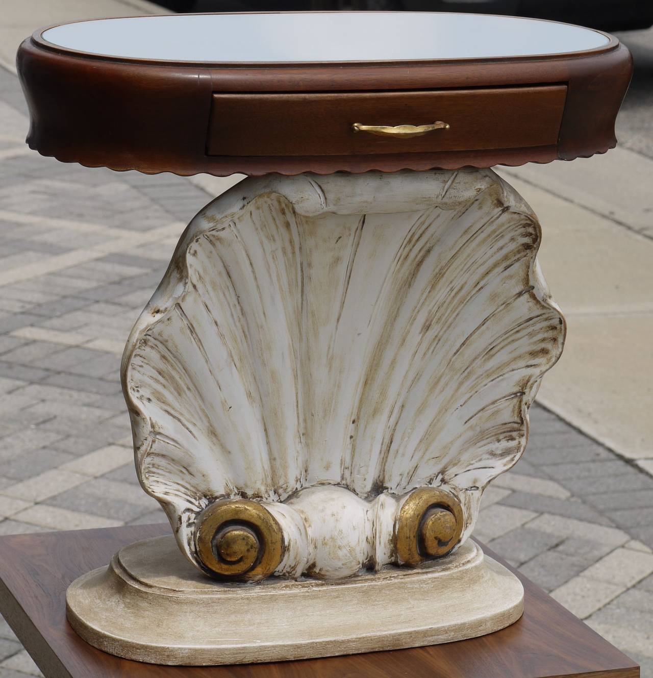 Painted Pair of Italian Scallop Shell End Tables