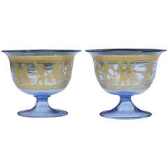 Antique Footed Glass Bowls by Salviati and Co. and Decorated by Francesco Toso Borella