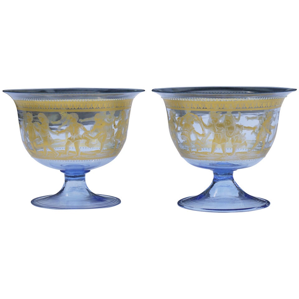 Footed Glass Bowls by Salviati and Co. and Decorated by Francesco Toso Borella