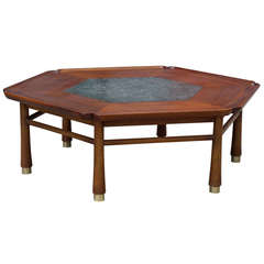 Vintage Walnut and Slate Coffee Table by Heritage