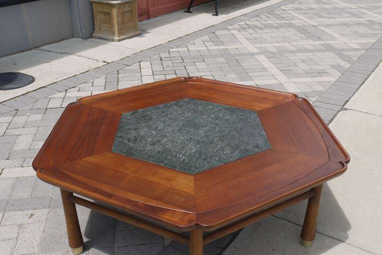 Mid-Century Modern Walnut and Slate Coffee Table by Heritage