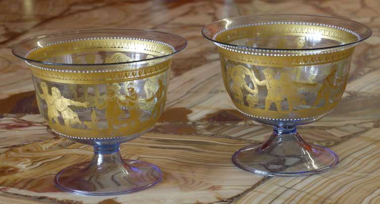 Footed Glass Bowls by Salviati and Co. and Decorated by Francesco Toso Borella 3