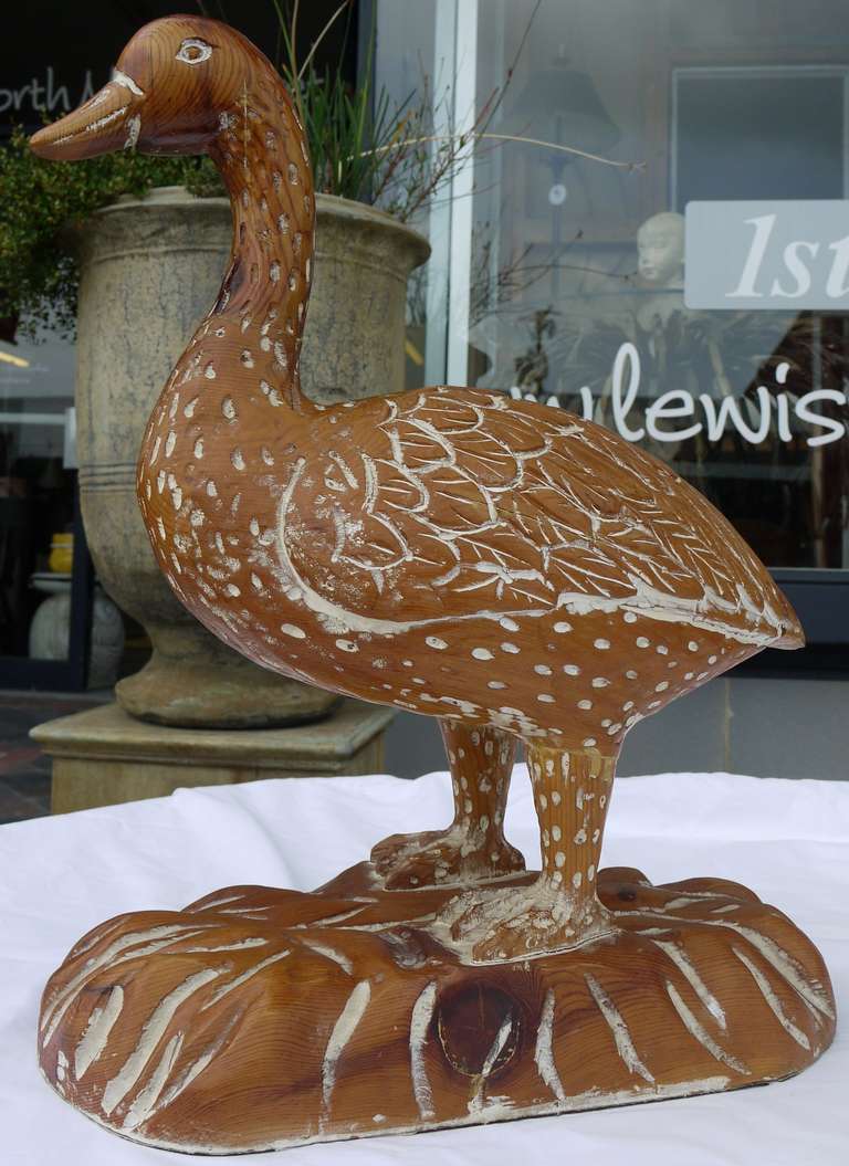 Lifesize carved wood duck by sarreid of spain with a white chalk like finish in the details.