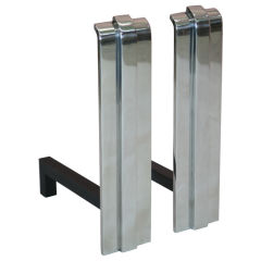 Pair of Polished Stainless Steel Andirons by Karl Springer