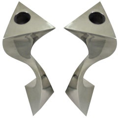 Pair of Forged Stainless Candlesticks by Curtis Norton