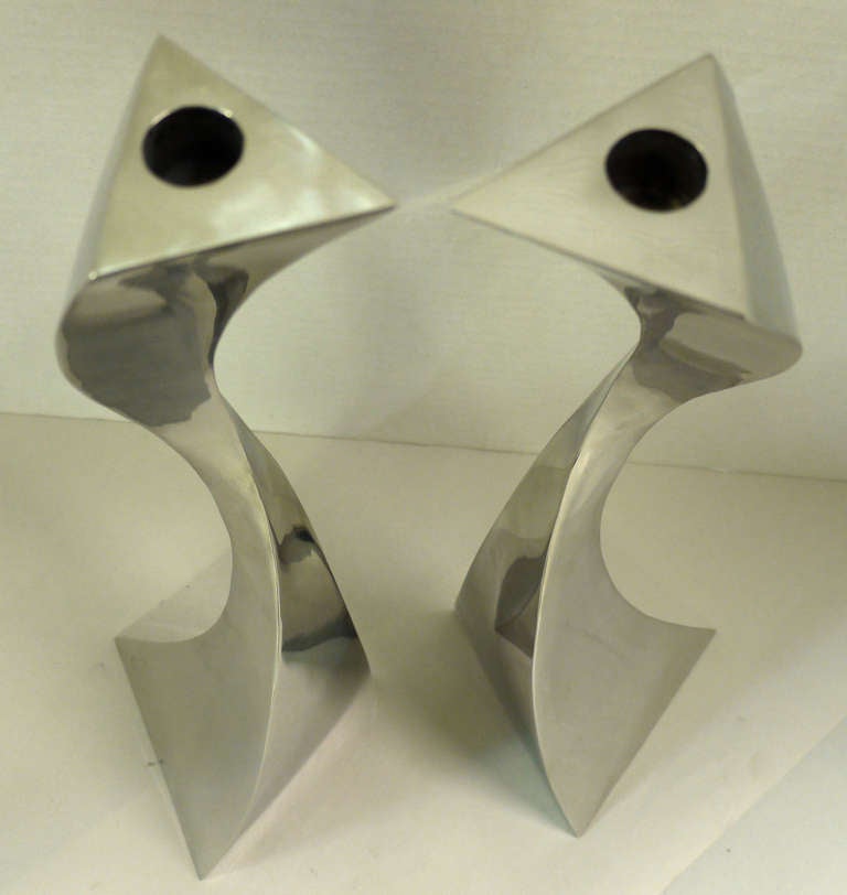 Pair of Forged Stainless Candlesticks by Curtis Norton In Excellent Condition For Sale In Kilmarnock, VA