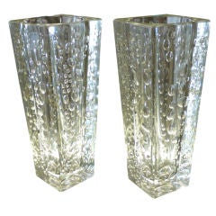 Pair of Modernist Austrian Cut Crystal Bubble Vases