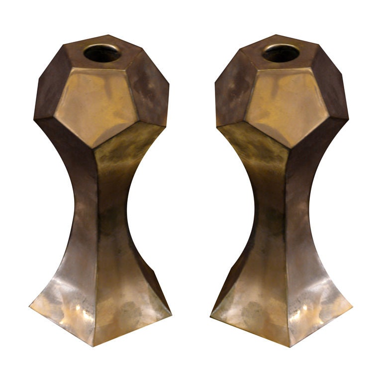 Pair of Artisan Forged Copper Candlesticks