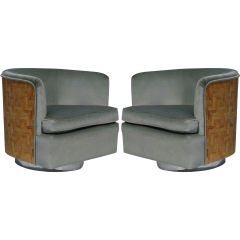 Vintage Pair of Barrel Back Swivel & Tilt Lounge Chairs by Milo Baughman