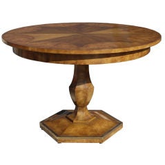 Amboyna Burl and Brass Extendable Pedestal Table by Mastercraft