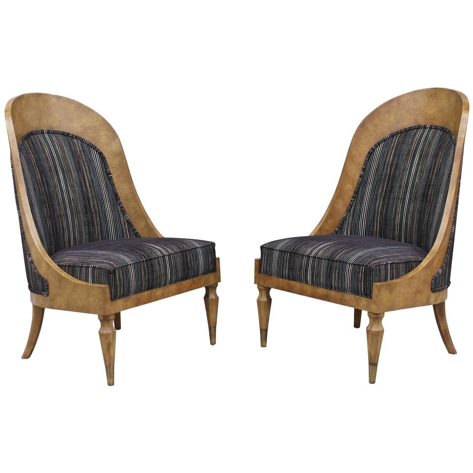 Pair of Spoonback Amboyna Burl Chairs by Mastercraft