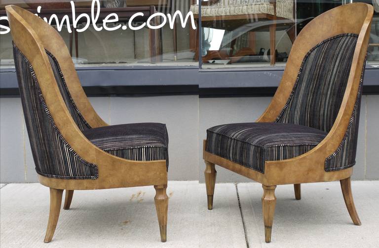 Biedermeier Pair of Spoonback Amboyna Burl Chairs by Mastercraft